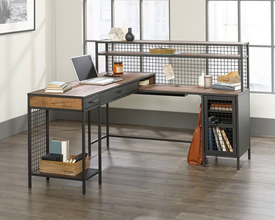 Boulevard L Shaped Desk with Black Finish With Drawers & Cupboard