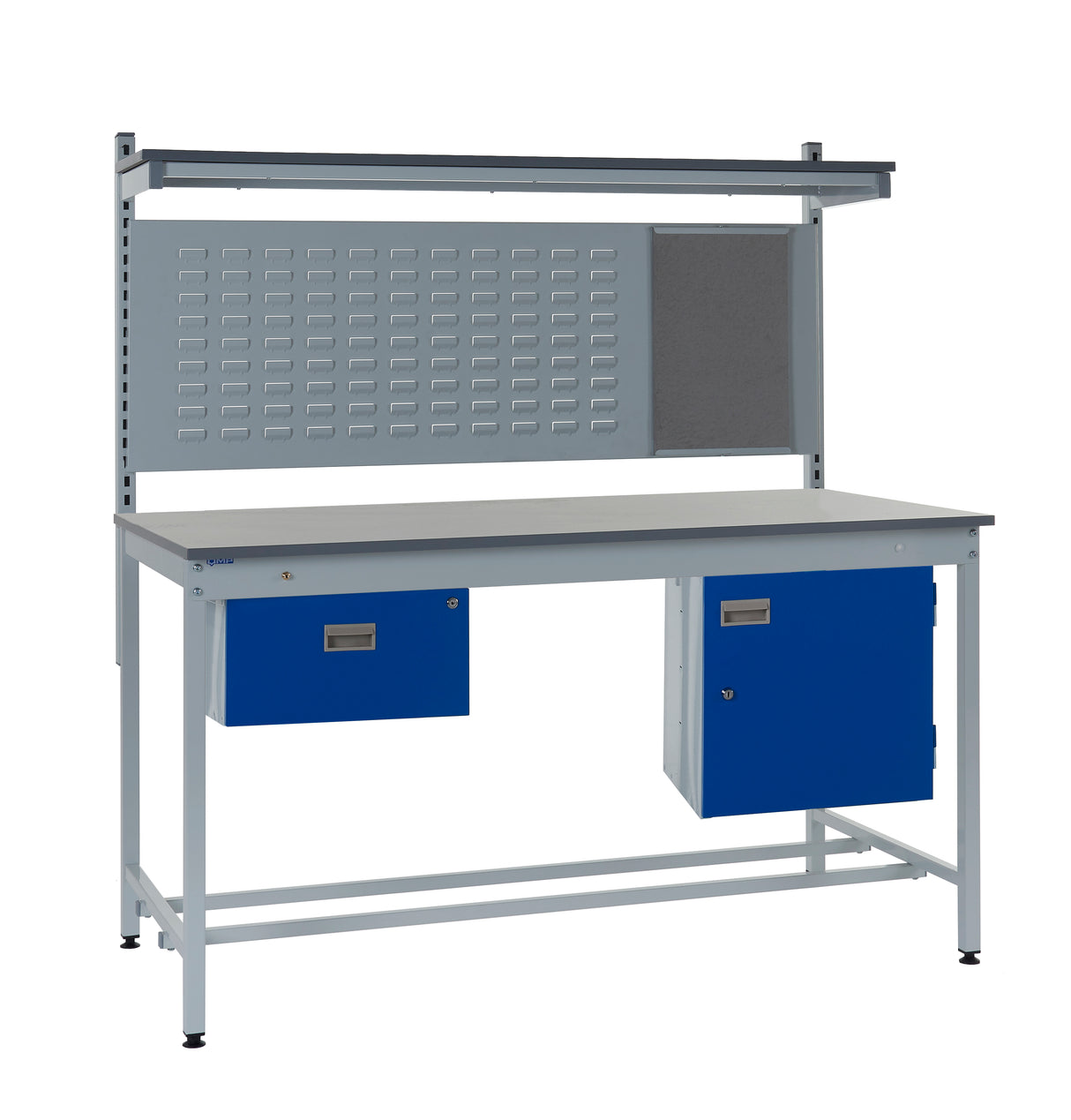 Square Tube Laminate Top Workbench With Drawer, Upper Shelf & Storage Cupboard