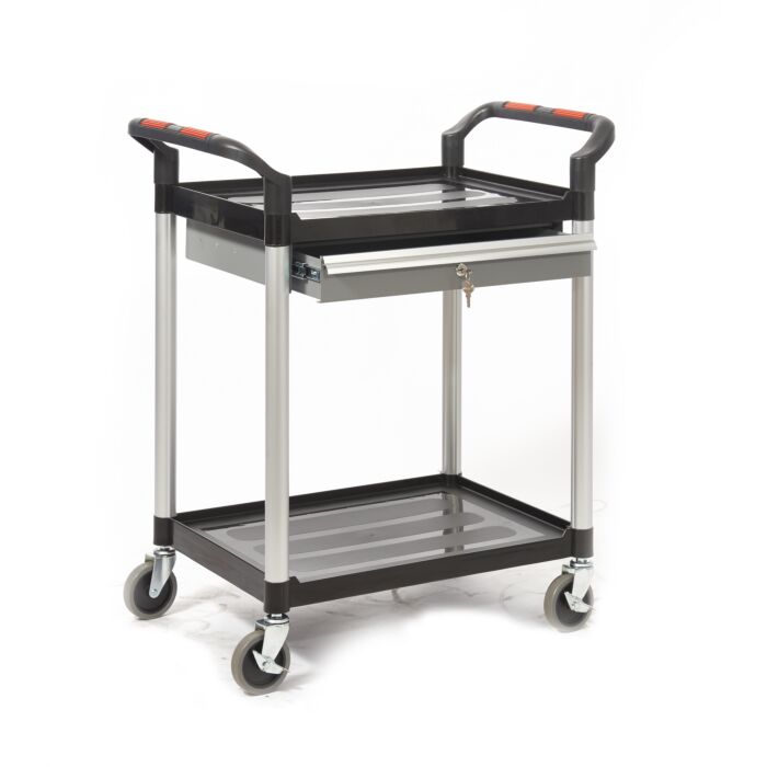 ProPlaz Double Shelf Trolley With Lockable Steel Drawer
