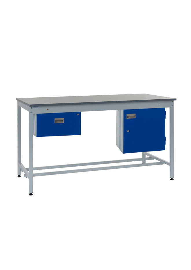 Square Tube Laminate Top Workbench With SIngle Drawer & Storage Cupboard