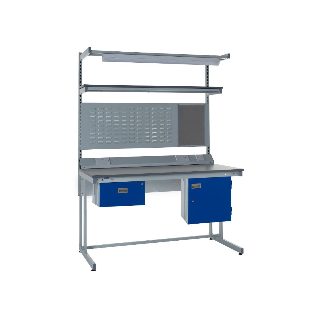 Cantilever Laminate Top LED Light Workbench With Single Drawer & Storage Cupboard