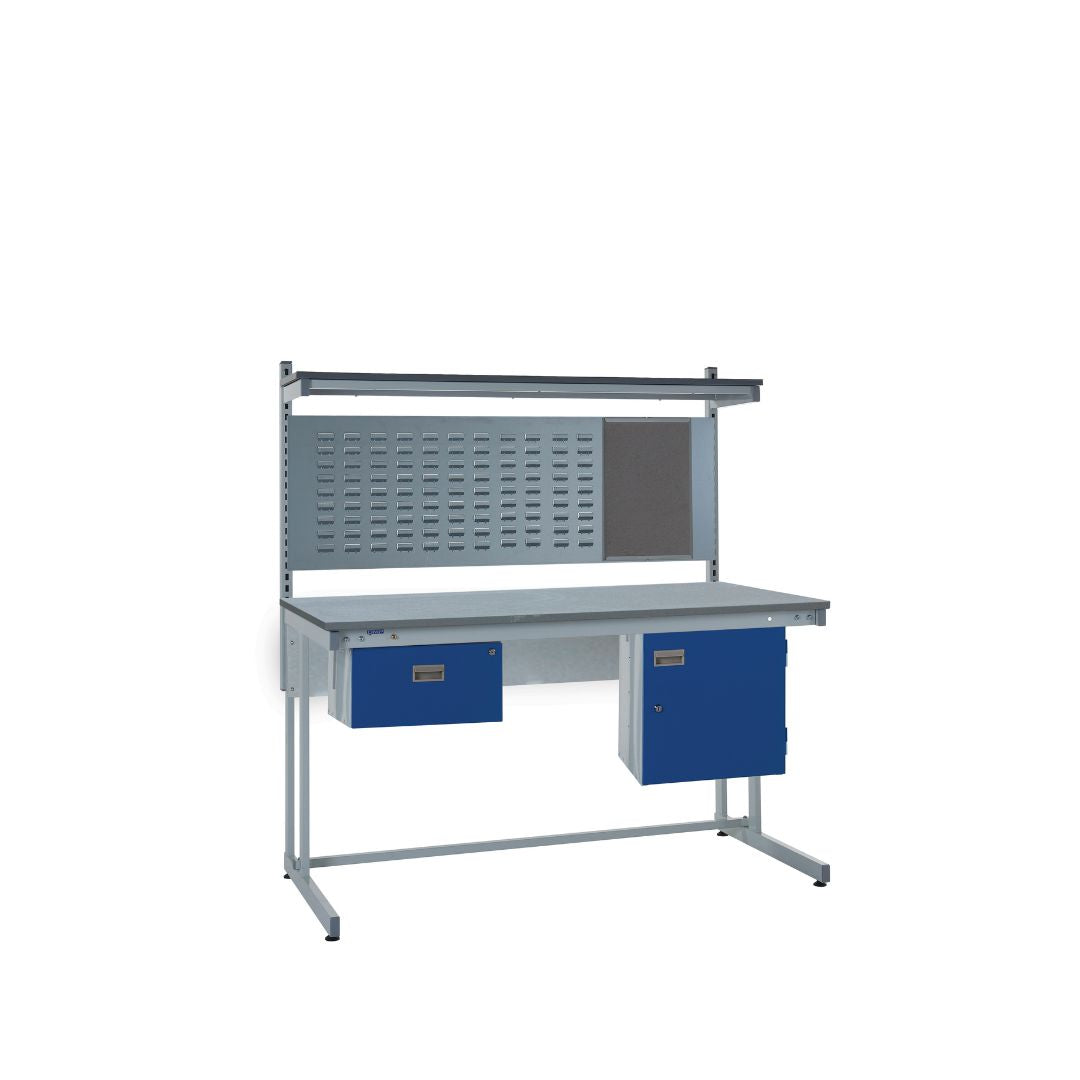 Cantilever Lamstat Top Workbench With Single Drawer, Upper Shelf & Storage Cupboard
