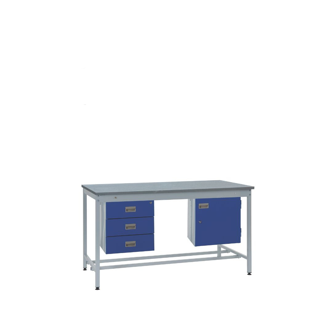 Express ESD Square Tube Lamstat Top Workbench With Storage Cupboard & Triple Drawers