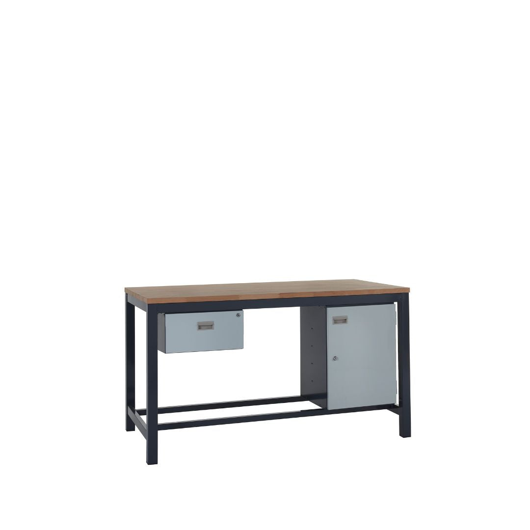 Heavy Duty Beech Top Workbench With Single Drawer & Storage Cupboard