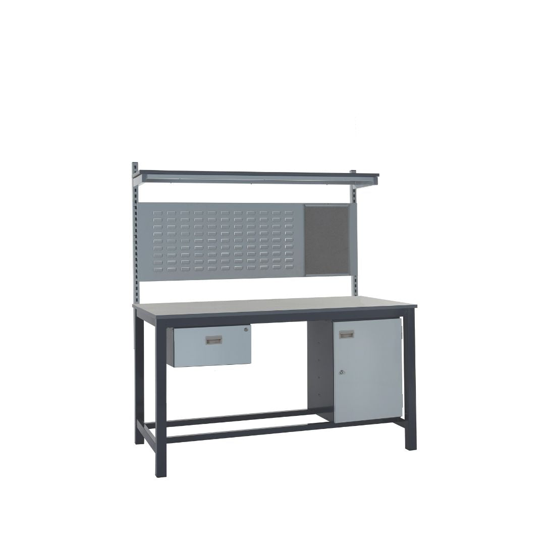 Heavy Duty Laminate Top Workbench With Single Drawer, Upper Shelf & Storage Cupboard