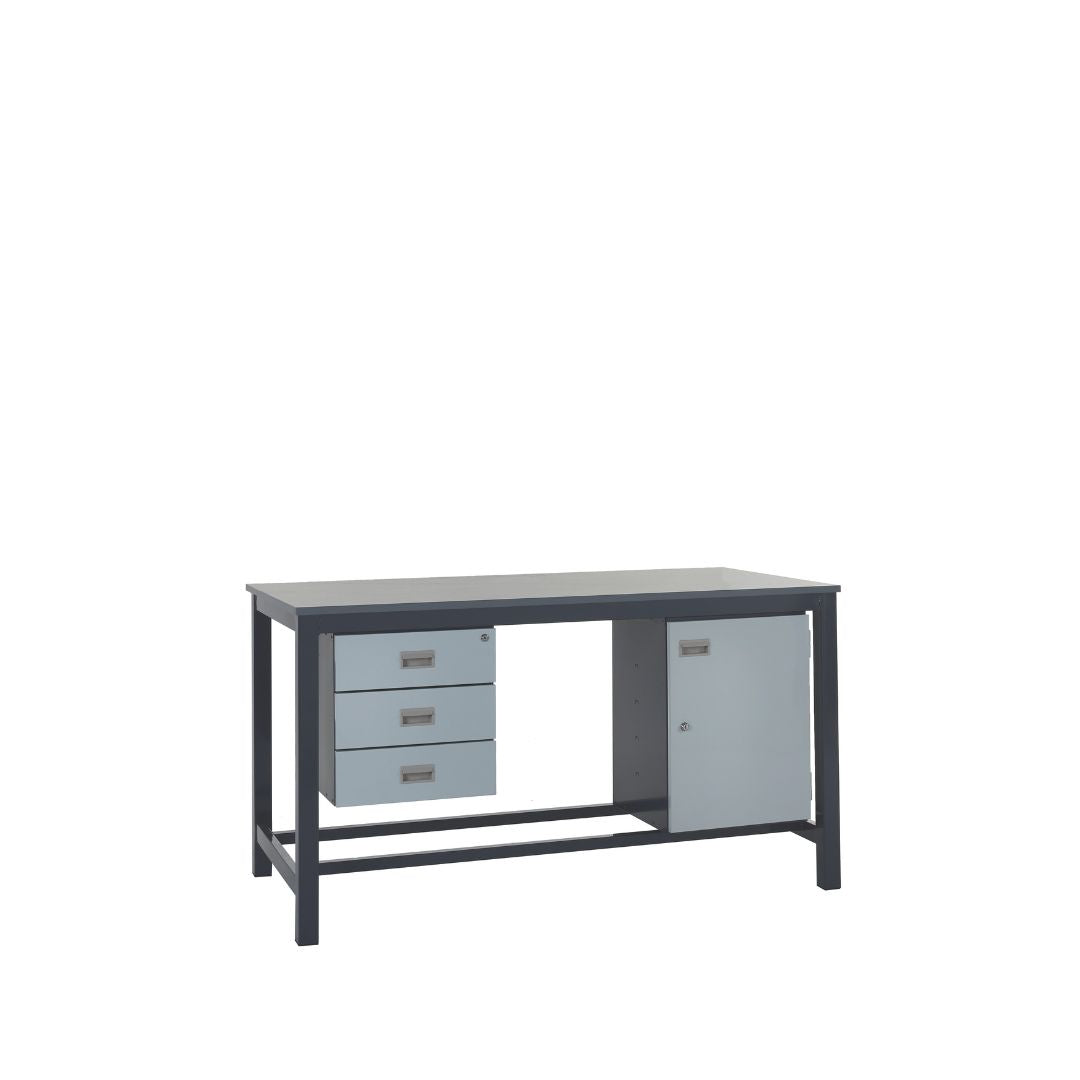 Heavy Duty Laminate Top Workbench With Triple Drawer & Storage Cupboard