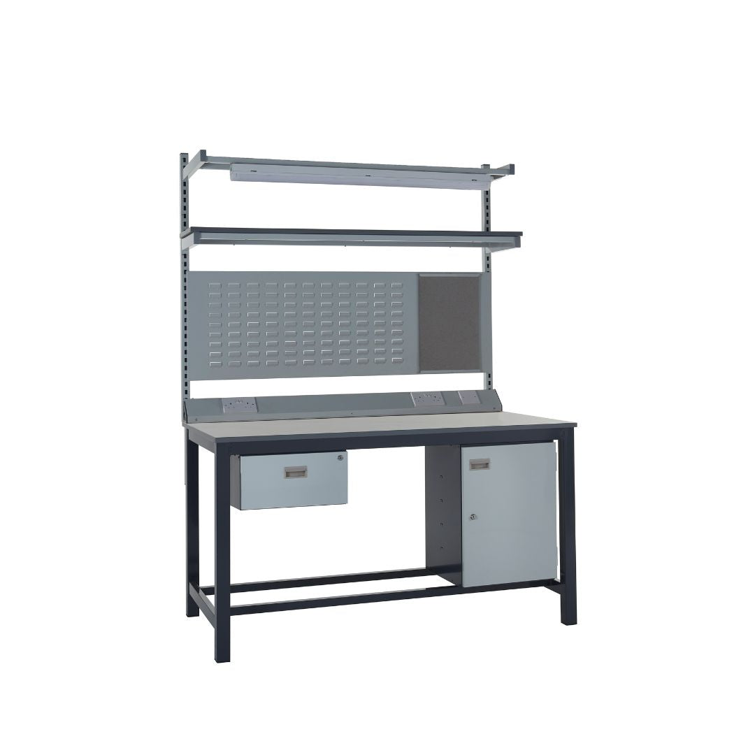 LED Heavy Duty Laminate Top Workbench With Single Drawer, Upper Shelf & Storage Cupboard