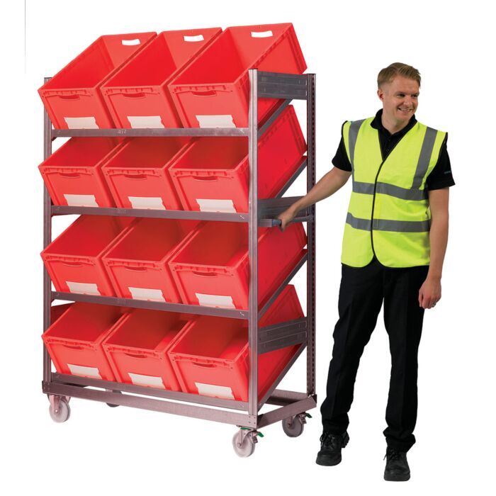 Inclined Mobile Shelving With Container Options