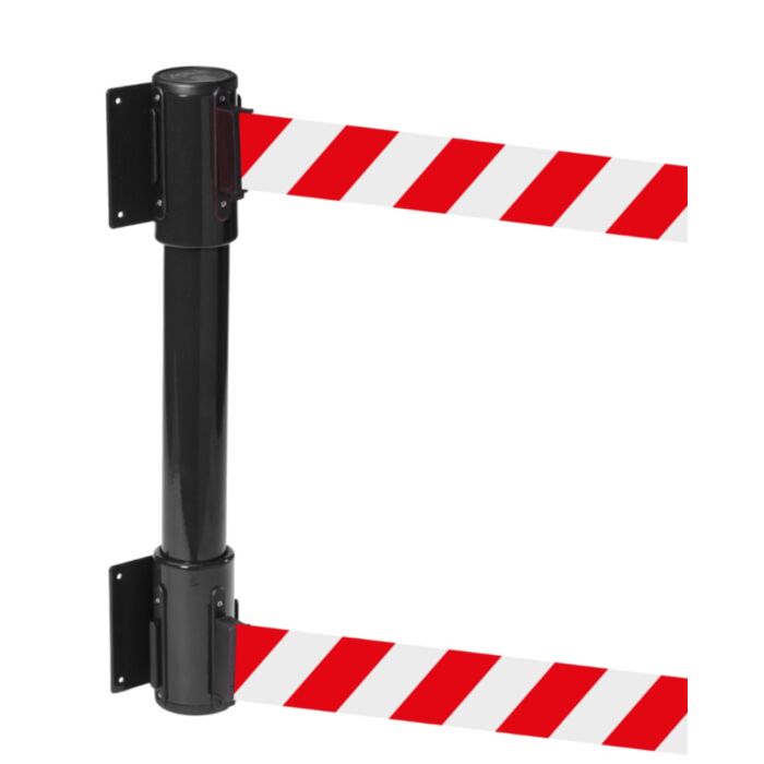 Wall Mounted Twin Belt Barrier With Red & White Chevron Belt