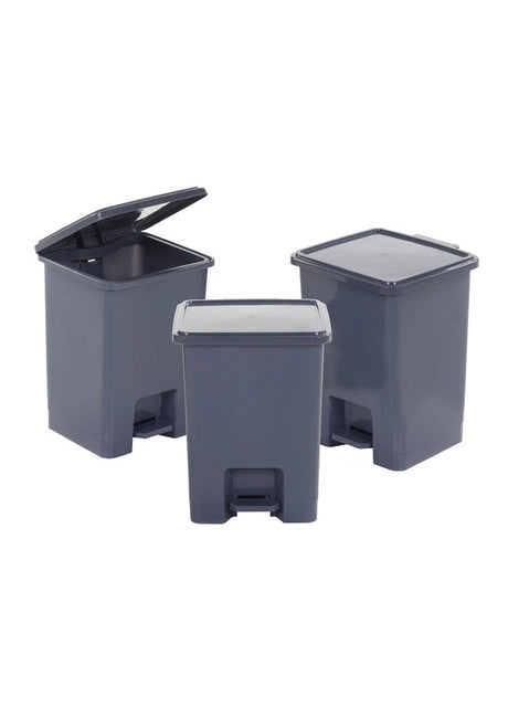 Set of 3 grey 15 litre pedal bins