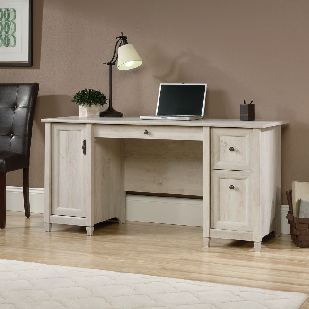 Chalked Wood Computer Desk With Chestnut Finish
