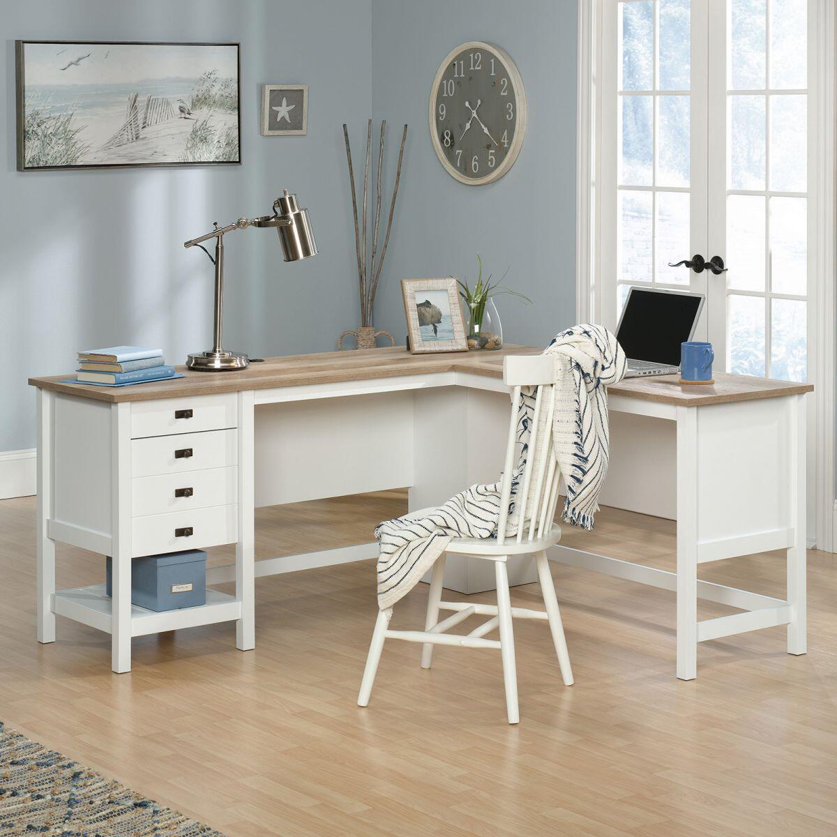 Shaker Style L-Shaped Desk With Shelf Storage