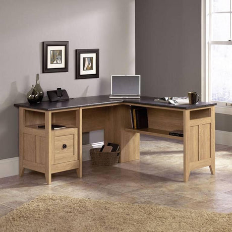 L-Shaped Executive Desk with Dover Oak Finish