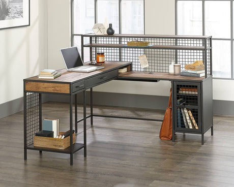 Boulevard L Shaped Desk with Black Finish With Drawers & Cupboard