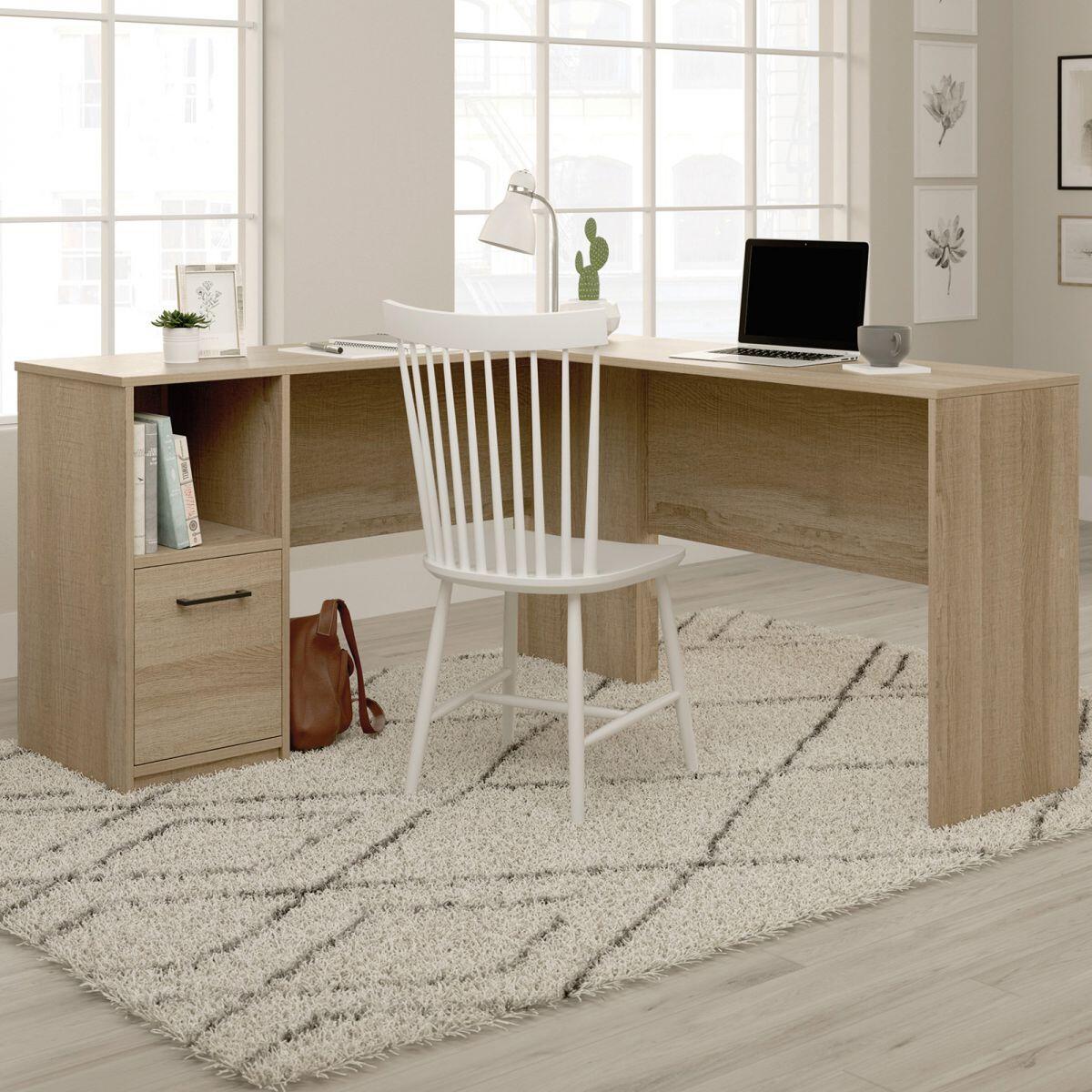 Essentials Computer L Shaped Desk in Summer Oak Finish & Large Drawers