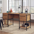 Iron Foundry Double Pedestal Desk with Checked Oak Finish