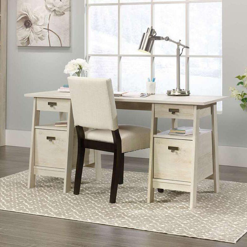 Executive Trestle Desk in Chalked Chestnut Finish With Storage