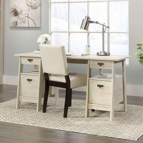 Executive Trestle Desk in Chalked Chestnut Finish With Storage