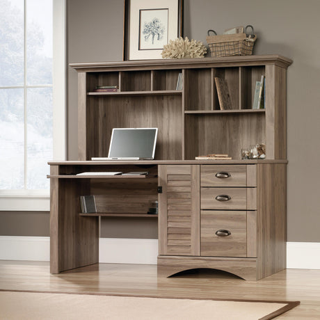 Louvre Hutch Desk in a Salt Oak Finish & Keyboard Shelf