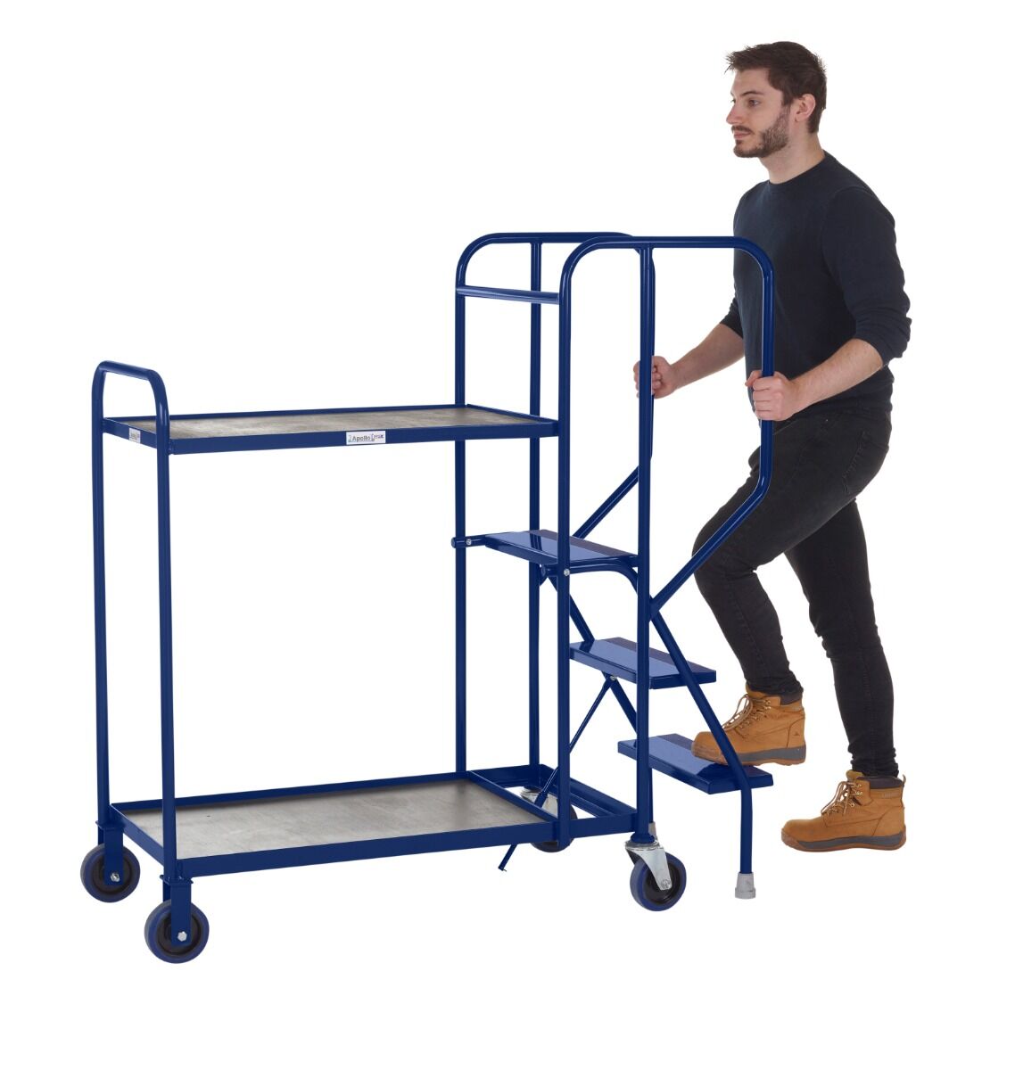Apollo UK Steel Picking Trolley With Steps & Timber Shelves - 3 Tread