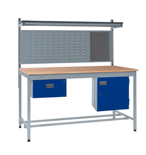 Square Tube Beech Top Workbench With Drawer, Upper Shelf & Storage Cupboard