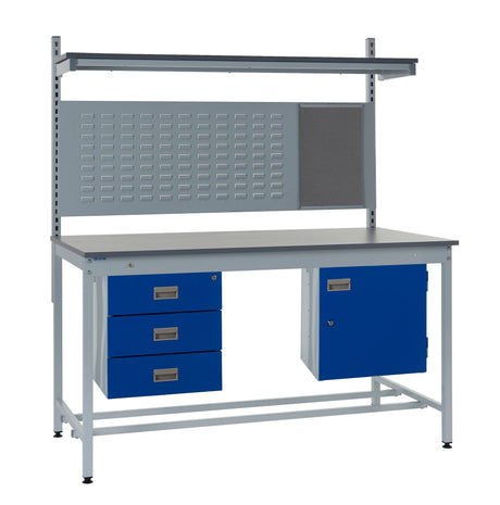 Square Tube Laminate Top Workbench With Triple Drawer, Upper Shelf & Storage Cupboard