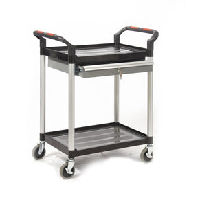 ProPlaz Double Shelf Trolley With Lockable Steel Drawer