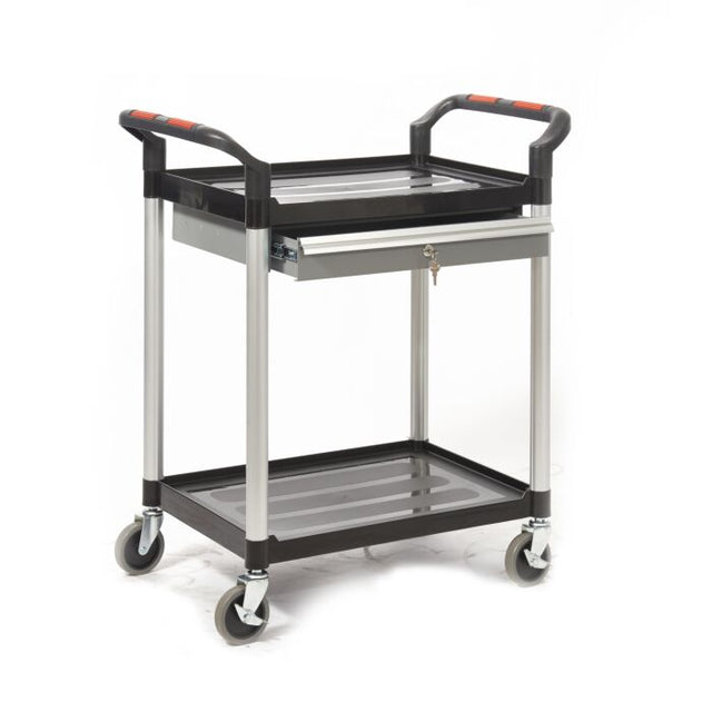ProPlaz Double Shelf Trolley With Lockable Steel Drawer