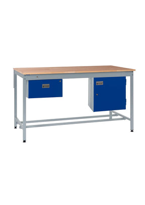 Square Tube Beech Top Workbench With SIngle Drawer & Storage Cupboard