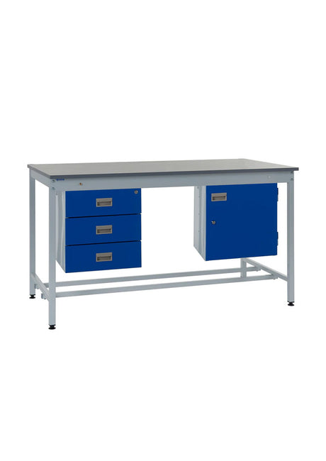 Square Tube Laminate Top Workbench With Triple Drawer & Storage Cupboard