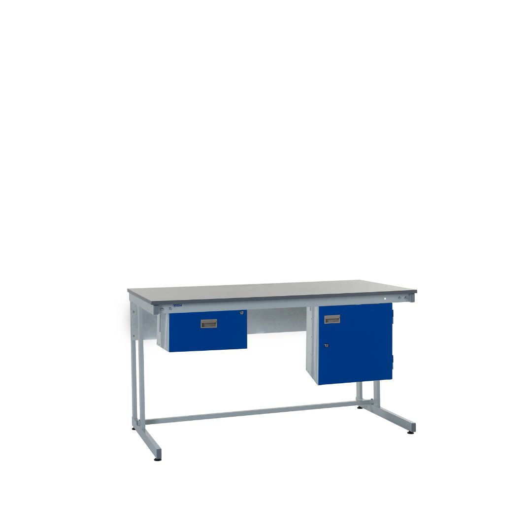 Cantilever Laminate Top Workbench With Single Drawer & Storage Cupboard