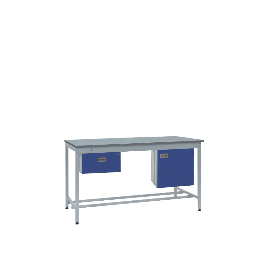 Express ESD Square Tube Lamstat Top Workbench With Single Drawer & Storage Cupboard
