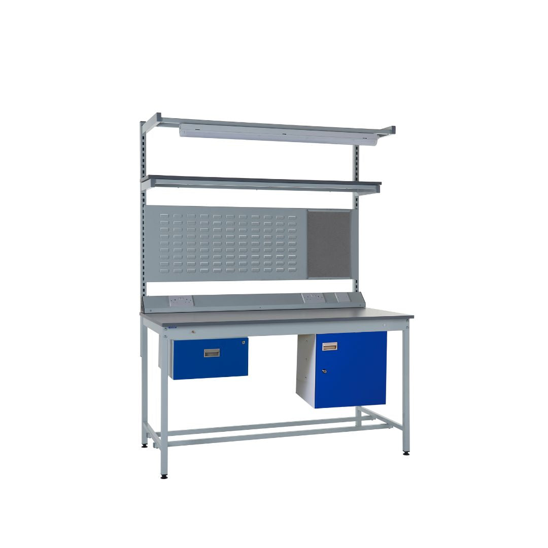 Laminate Top Square Tube LED Workbench With Single Drawer & Storage Cupboard