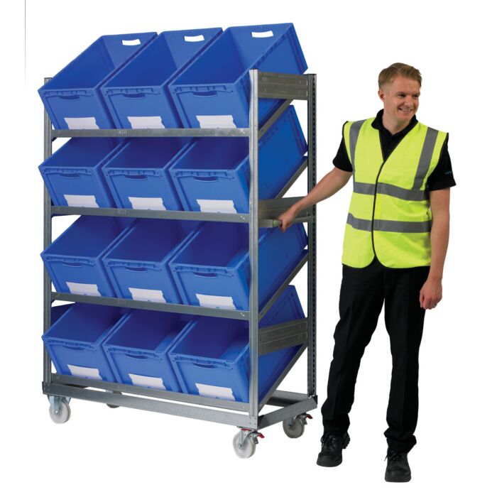 Inclined Mobile Shelving With Container Options