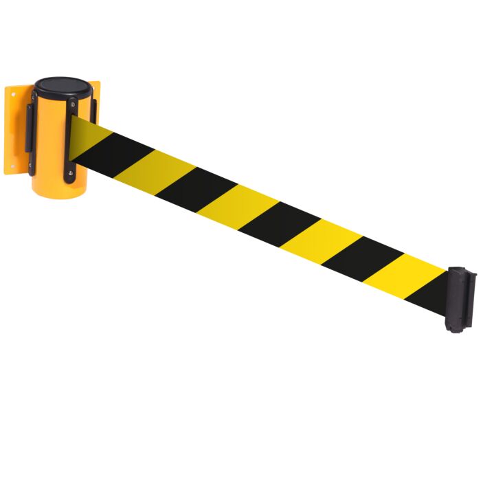 Wall Mounted Barriers With Black & Yellow Chevron Belt