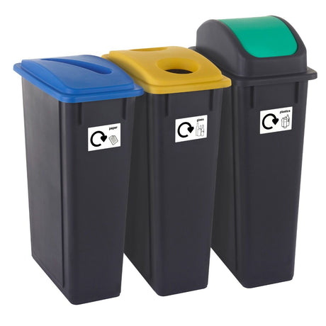 Set Of 3 Plastic Recycling Bins With 3 Lid Types
