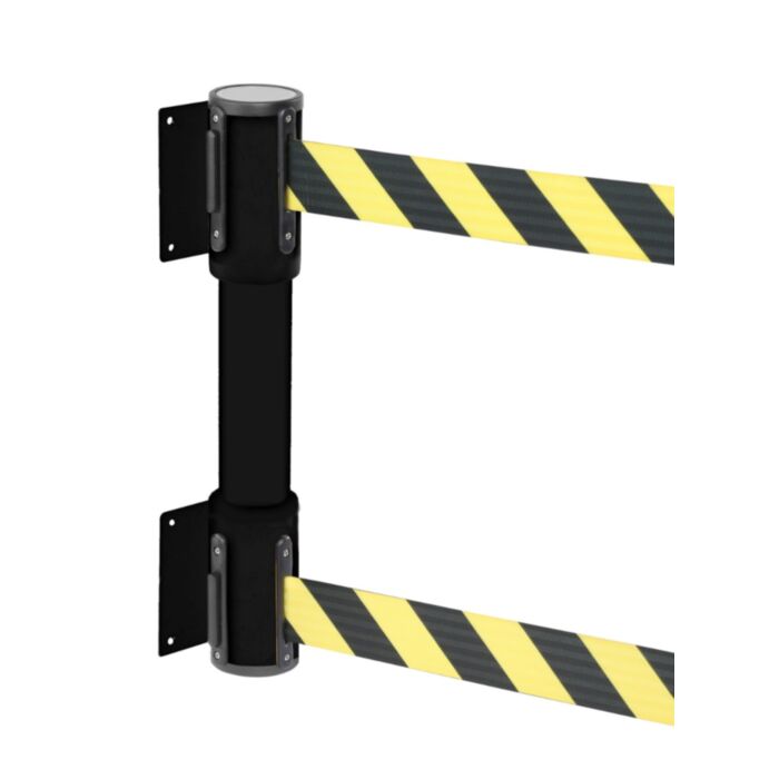 Wall Mounted Twin Belt Barrier With Black & Yellow Chevron Belt
