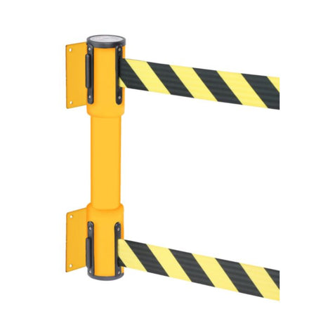 Wall Mounted Twin Belt Barrier With Black & Yellow Chevron Belt