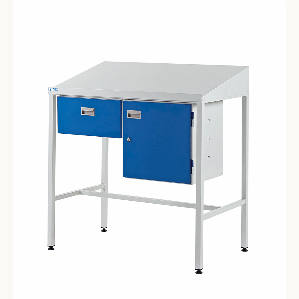 Sloping Top Workstation With Single Drawer & Cupboard
