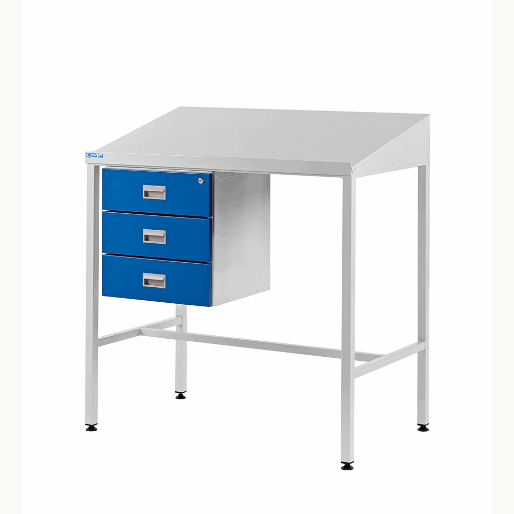 Sloping Top Workstation With Triple Drawer