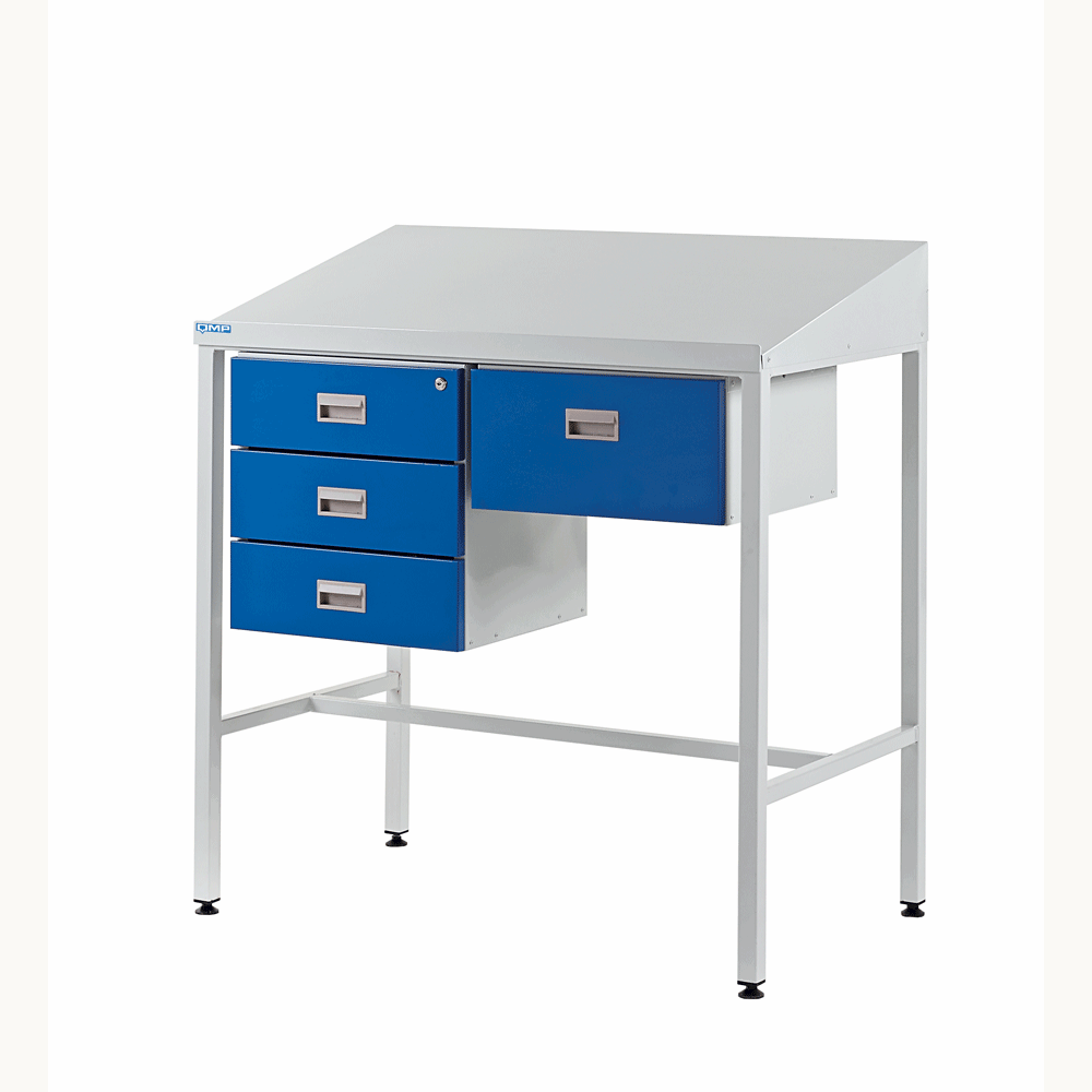 Sloping Top Workstation With Triple Drawer & Single Drawer