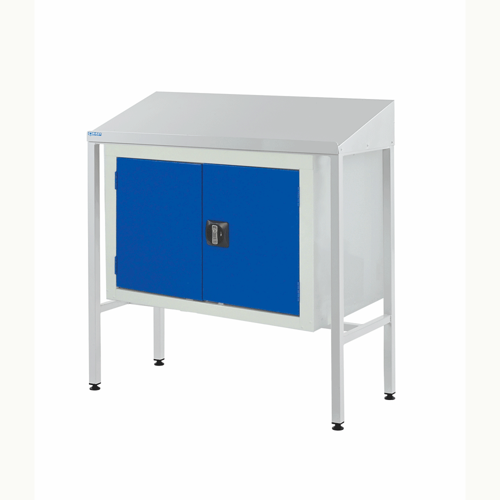 Sloping Top Workstation With Double Cupboard